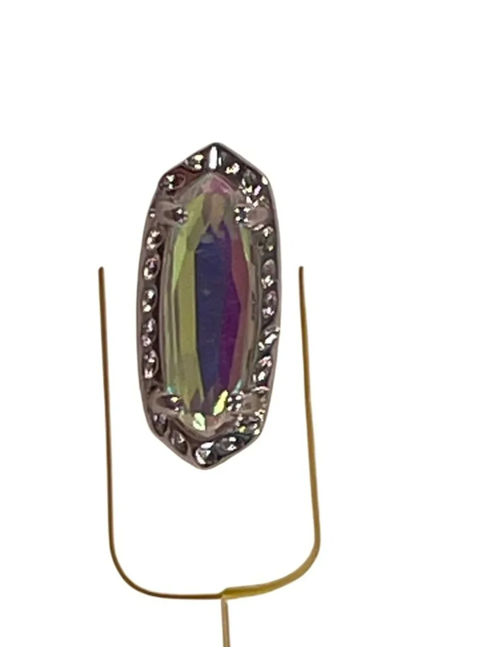 Kendra Scott Oval Stud Earrings Rhodium Over Brass With Iridescent Stone NEW